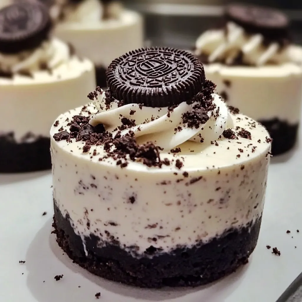 Creamy No-Bake Oreo Cheesecakes with Chocolate Cookie Crust and Whipped Topping - secondary view